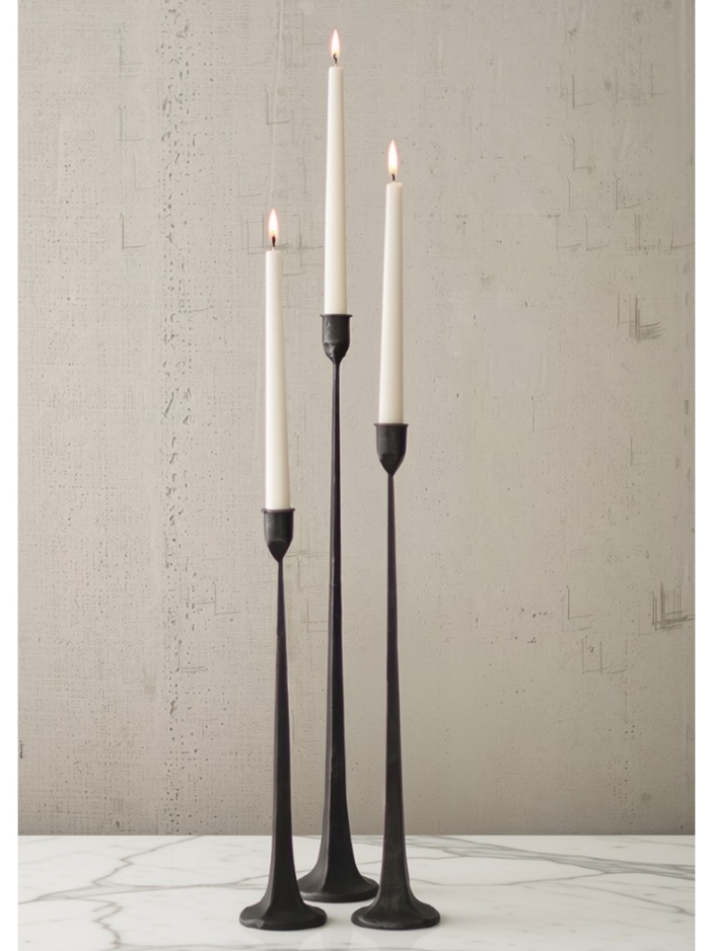 Matte Black Cast Iron Taper Candle Holders – Set of 3